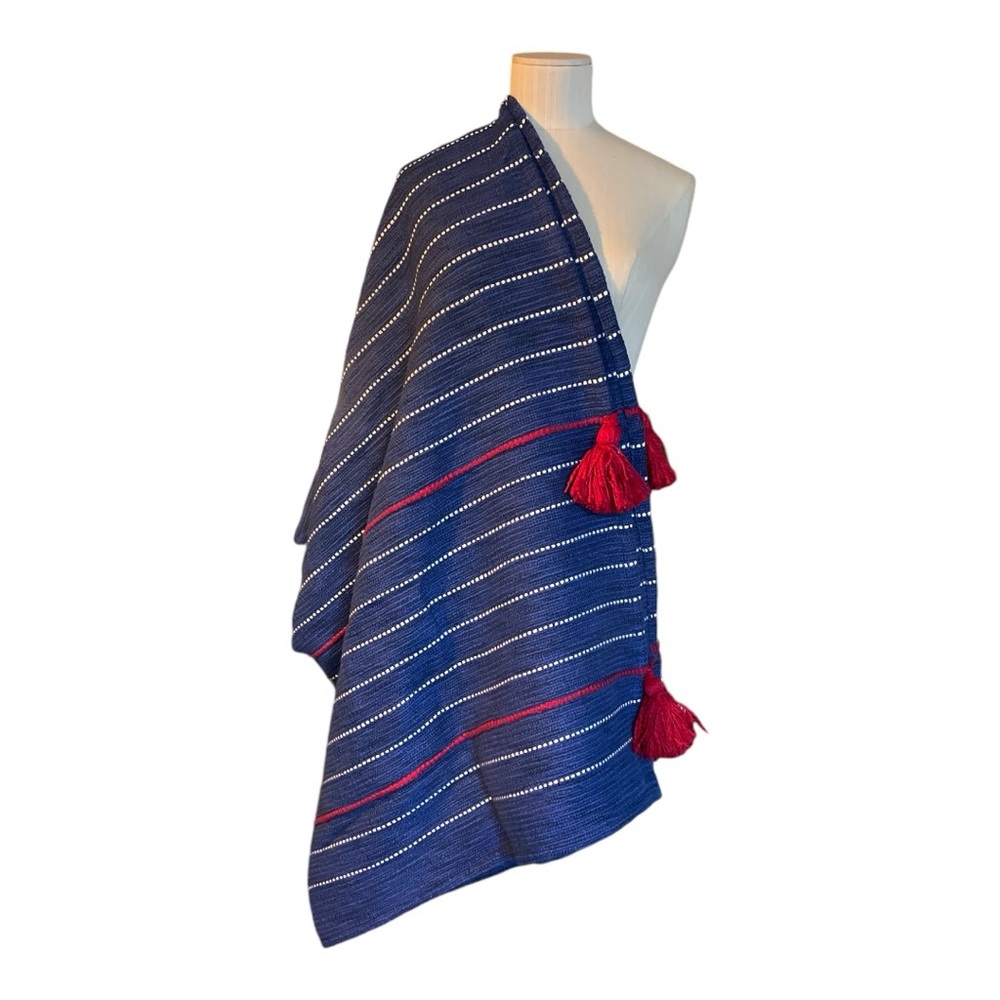 Blue Red Cotton Throw Blanket 50x60 Tassel Opalhouse Discontinued